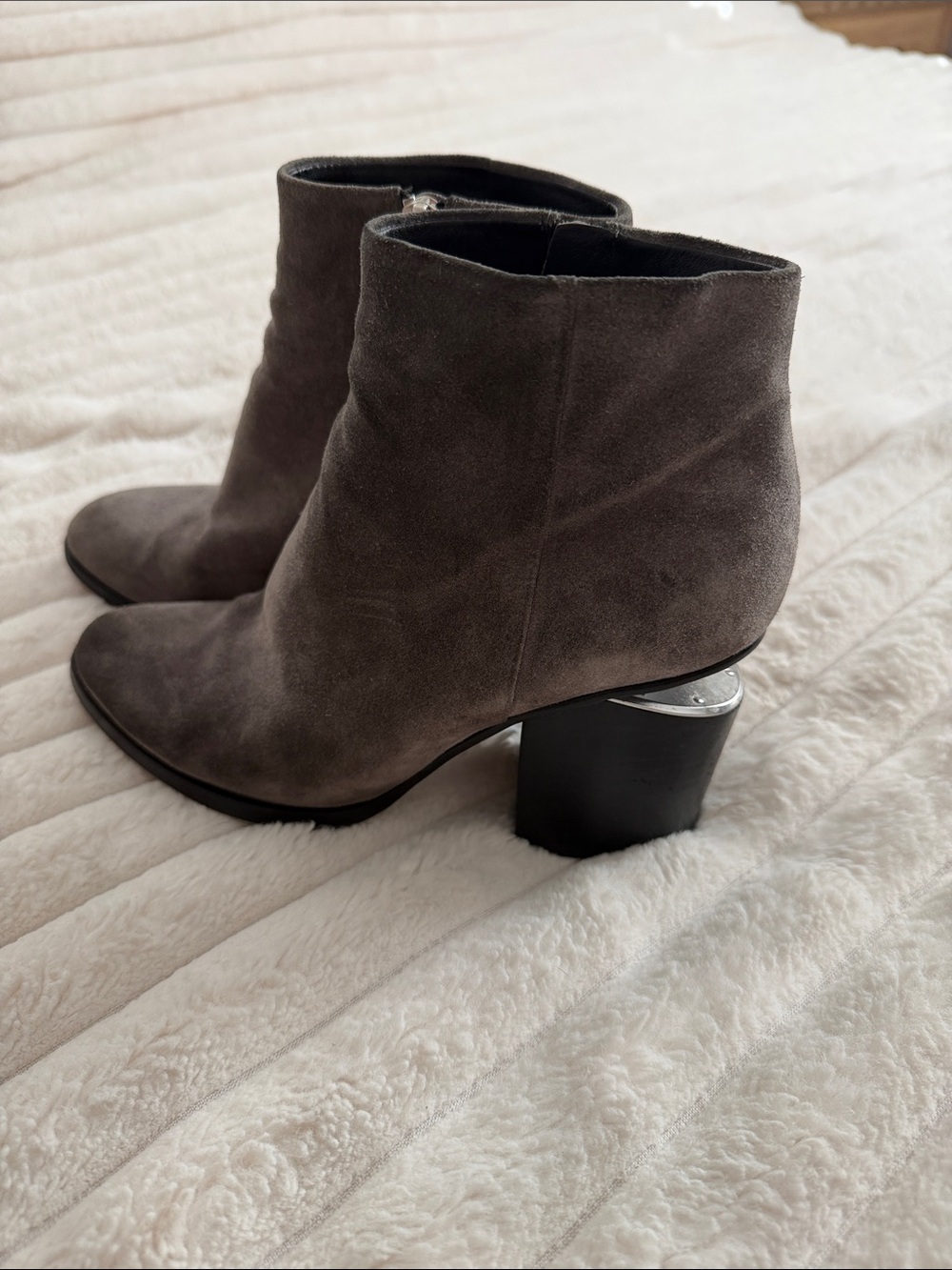 Alexander Wang Pointed-Toe Heeled Ankle Boots in gray leather